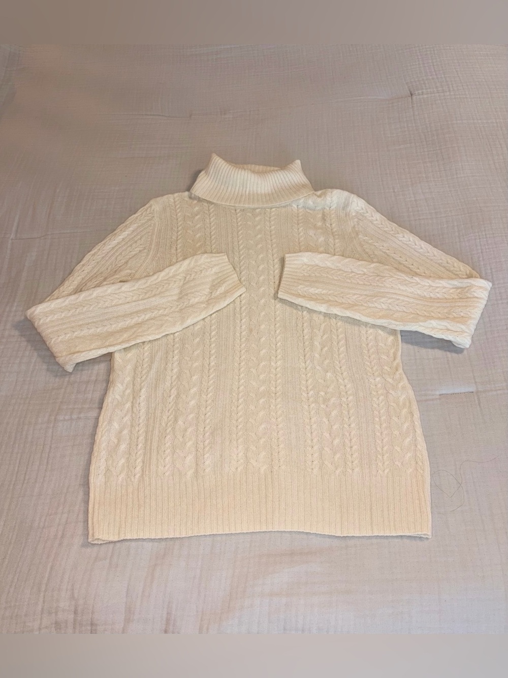 Peck & Peck Women’s Pure Cashmere Cream Cable-Knit Turtleneck Sweater Sz L
